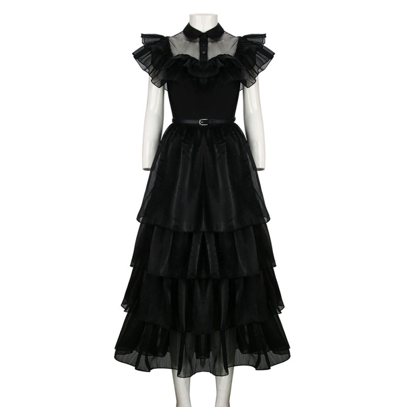 Adult Wednesday Addams Dance Dress Party Costume Black Lolita Merlina Dress In Stock Takerlama