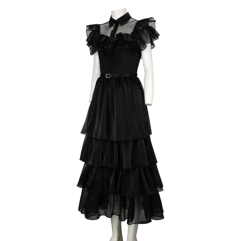 Adult Wednesday Addams Dance Dress Party Costume Black Lolita Merlina Dress In Stock Takerlama