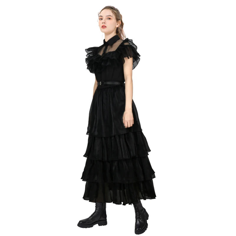 Adult Wednesday Addams Dance Dress Party Costume Black Lolita Merlina Dress In Stock Takerlama