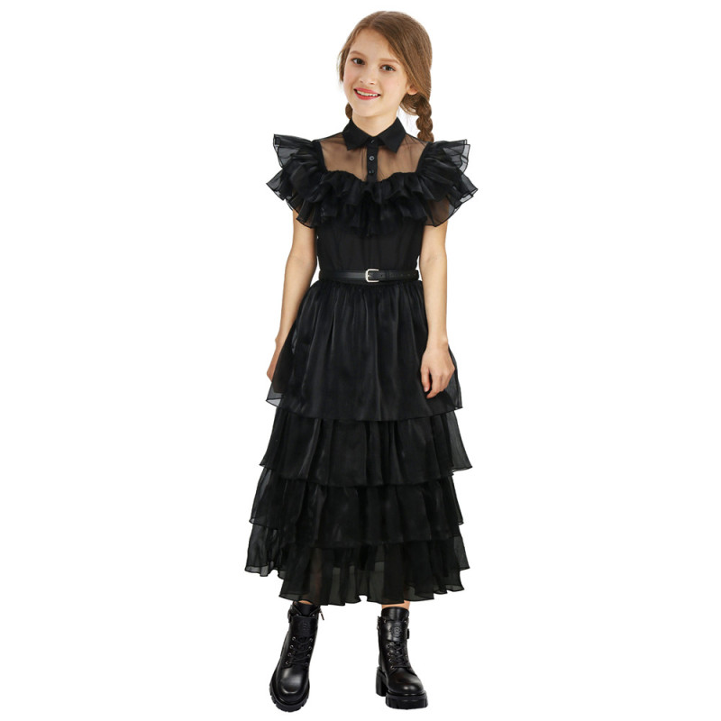 Kids Addam Dance Dress Party Costume Black Lolita Merlina Dress(Ready to Ship)