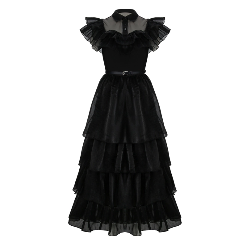 Adult Wednesday Addams Dance Dress Party Costume Black Lolita Merlina Dress In Stock Takerlama