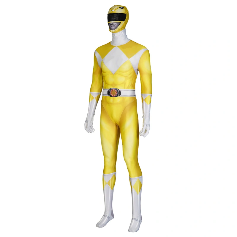Mighty Morphin Power Rangers Yellow Ranger Cosplay Costume Superhero Jumpsuit Mask