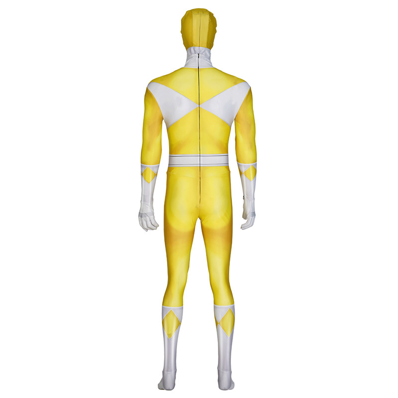 Mighty Morphin Power Rangers Yellow Ranger Cosplay Costume Superhero Jumpsuit Mask