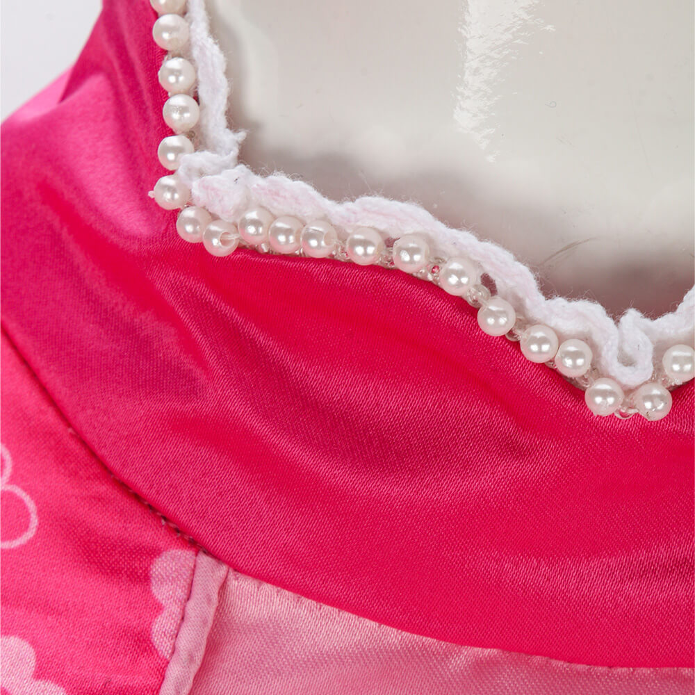 Kids Pink Princess Peach Dress Super Mario Cosplay Costume In Stock-Takerlama