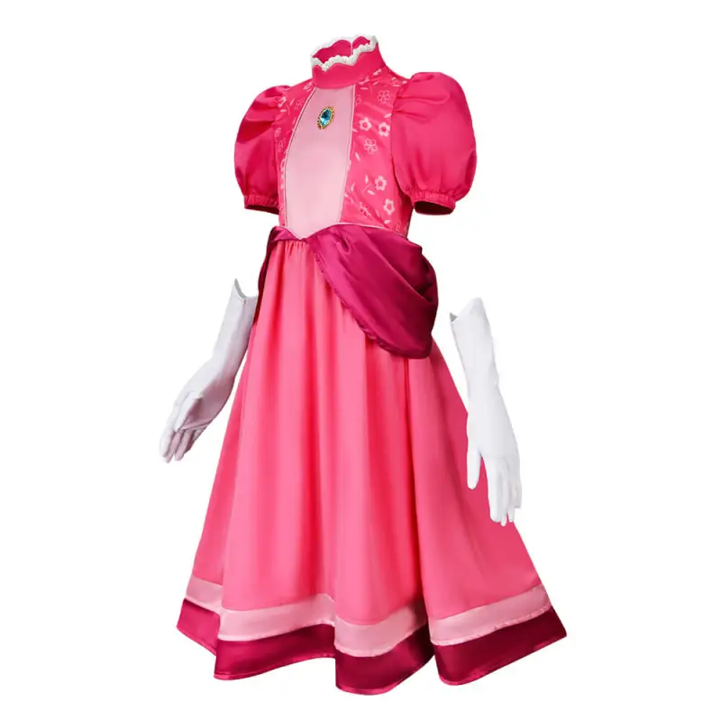 Kids Pink Princess Peach Dress Super Mario Cosplay Costume In Stock-Takerlama