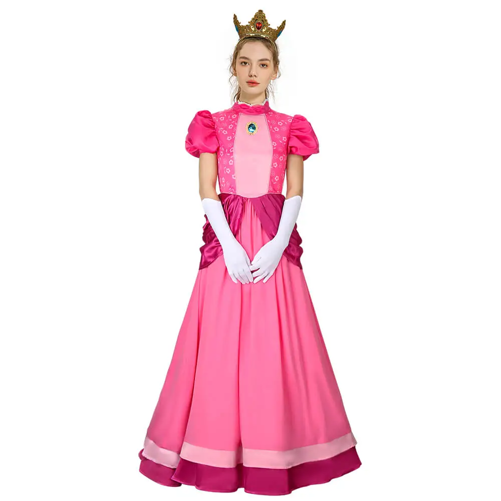 princess peach fancy dress costume miccostumes Women's Costume Princess Cosplay Dress Deluxe Full Set with Crown Petticoat Earrings and Gloves