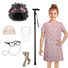 Girls Old Lady Costume Knit 100th Day of School Grandma Outfits Accessory In Stock Takerlama