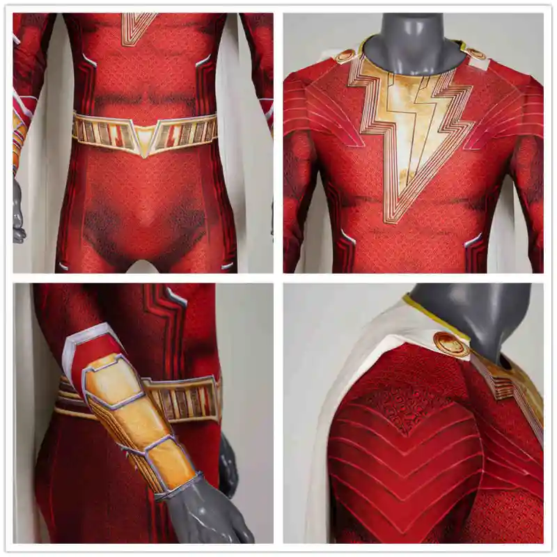 New Billy Batson Cosplay Costume Shazam 2 Fury of the Gods Zentai Suit In Stock Takerlama