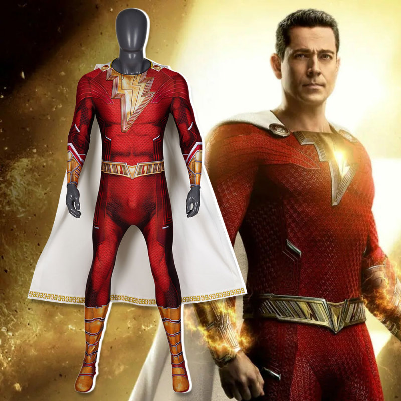 New Billy Batson Cosplay Costume Shazam 2 Fury of the Gods Zentai Suit In Stock Takerlama