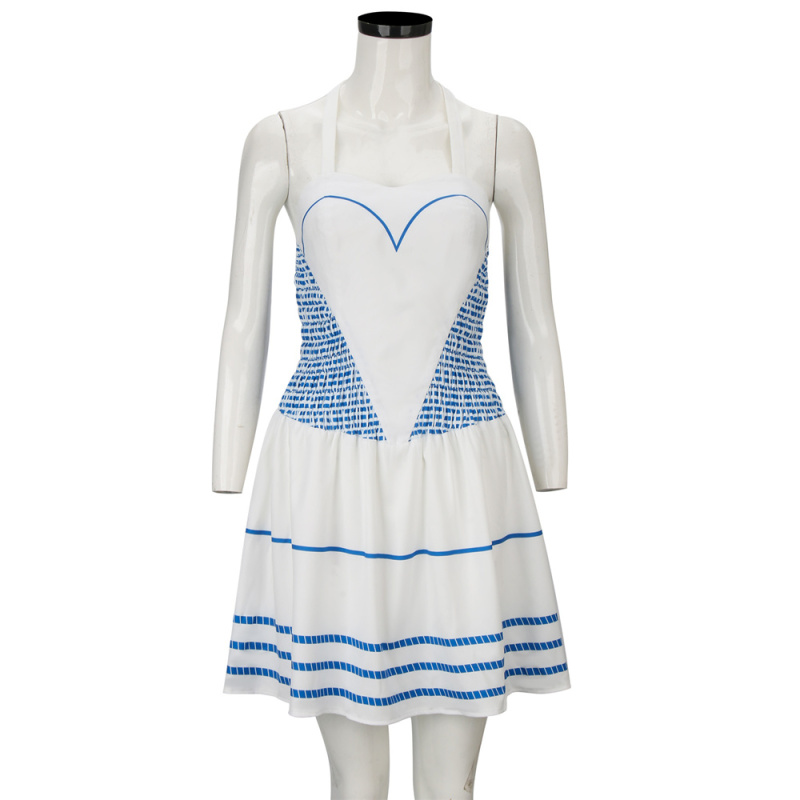 Margot Robbie 2023 Movie Costume Blue Halter Blue &amp; White Dress With Headband Doll