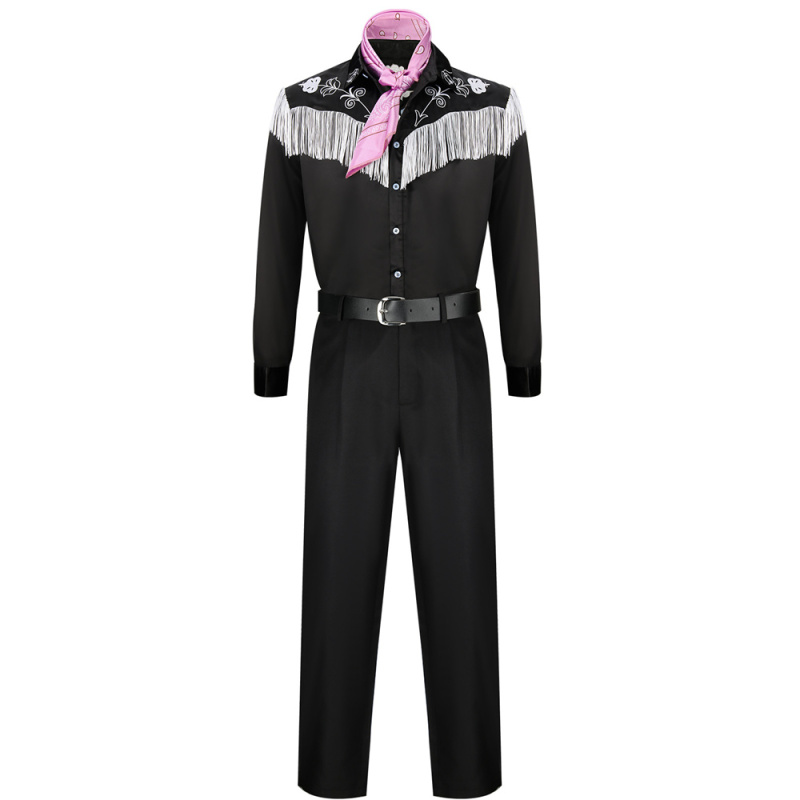 Ken Black White Cowboy Ensemble With Fringe Men's Disco Costumes In Stock