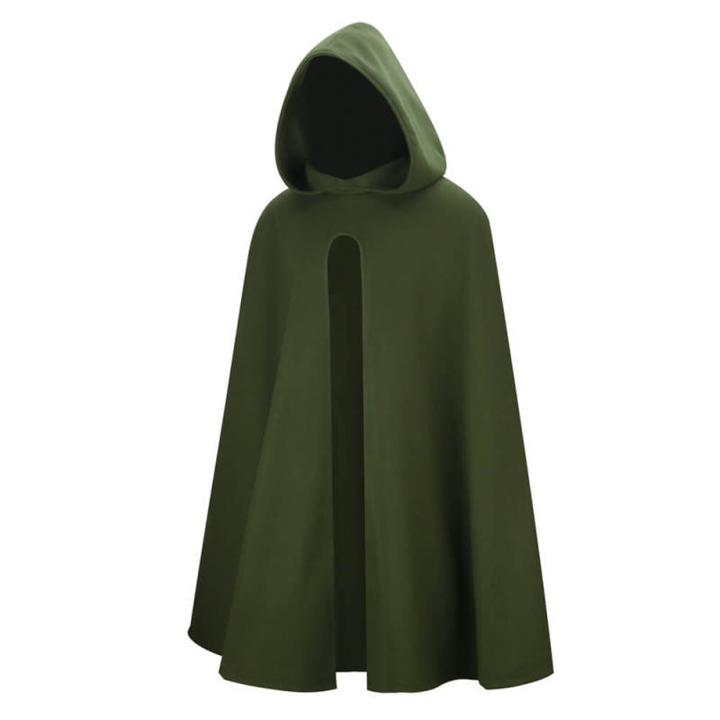 Renaissance Hooded Cape Witch Cloak Medieval Hobbit Halloween Olive Costume