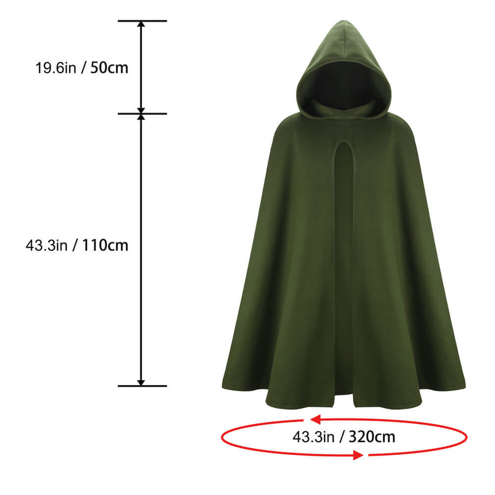 Renaissance Hooded Cape Witch Cloak Medieval Hobbit Halloween Olive Costume