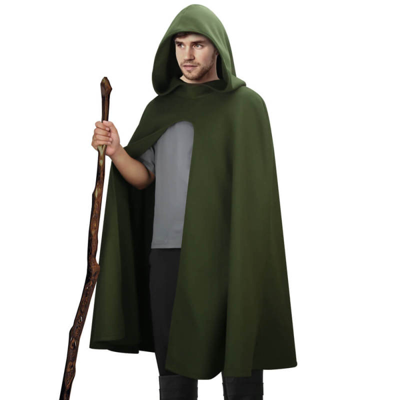 Renaissance Hooded Cape Witch Cloak Medieval Hobbit Halloween Olive Costume