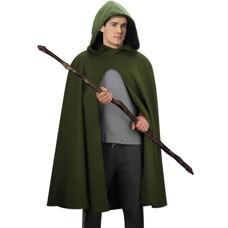 Renaissance Hooded Cape Witch Cloak Medieval Hobbit Halloween Olive Costume