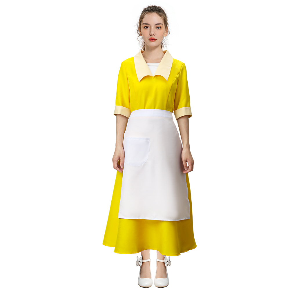 Yellow Maiden Dress Princess Tiana Housemaid Cosplay Costume In Stock-Takerlama