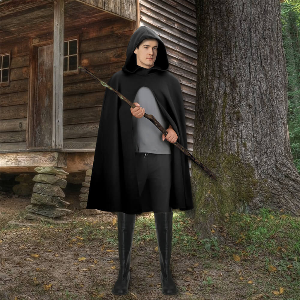 Black Hobbit Costume Renaissance Hooded Cape Witch Cloak Medieval Halloween Costume In Stock Takerlama