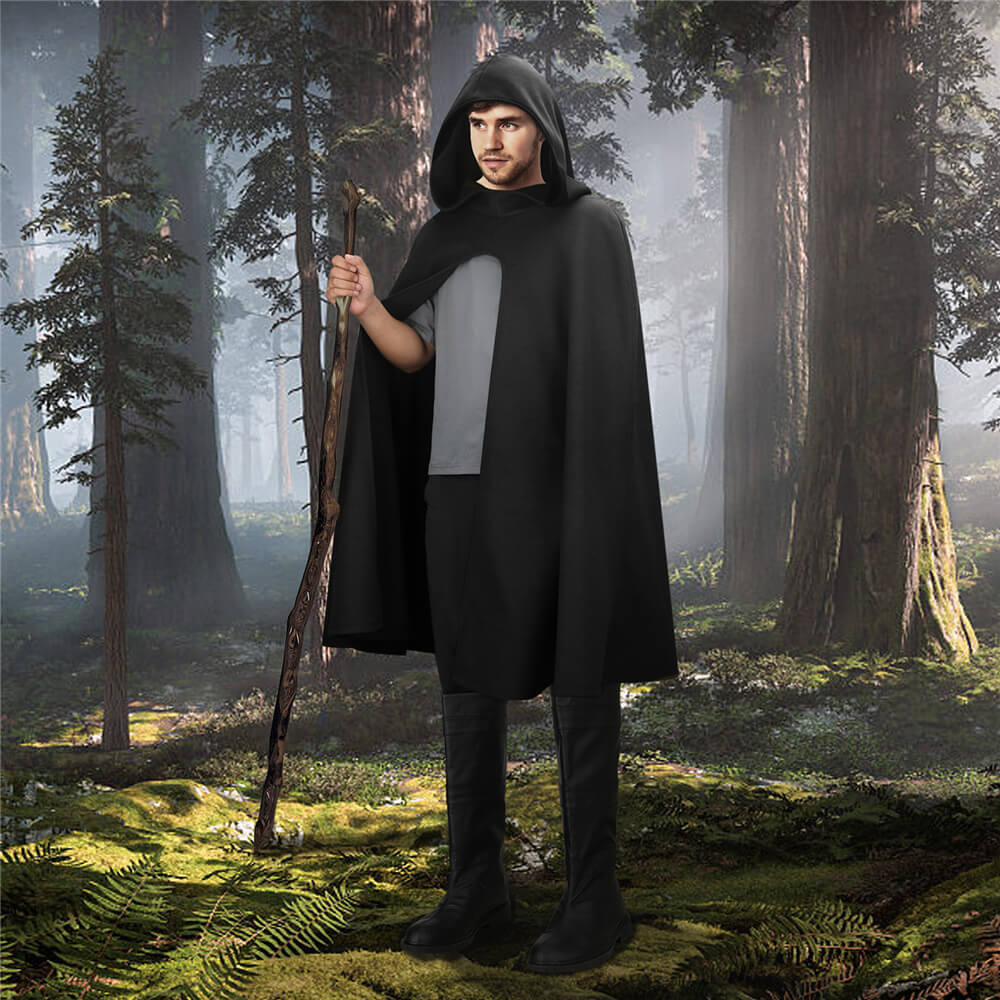 Black Hobbit Costume Renaissance Hooded Cape Witch Cloak Medieval Halloween Costume In Stock Takerlama