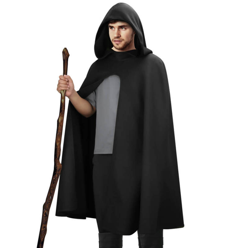 Black Hobbit Costume Renaissance Hooded Cape Witch Cloak Medieval Halloween Costume In Stock Takerlama