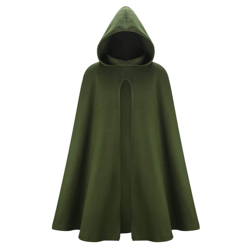 Renaissance Hooded Cape Witch Cloak Medieval Hobbit Halloween Olive Costume