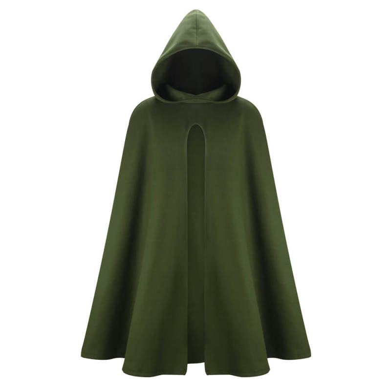 Renaissance Hooded Cape Witch Cloak Medieval Hobbit Halloween Olive Costume