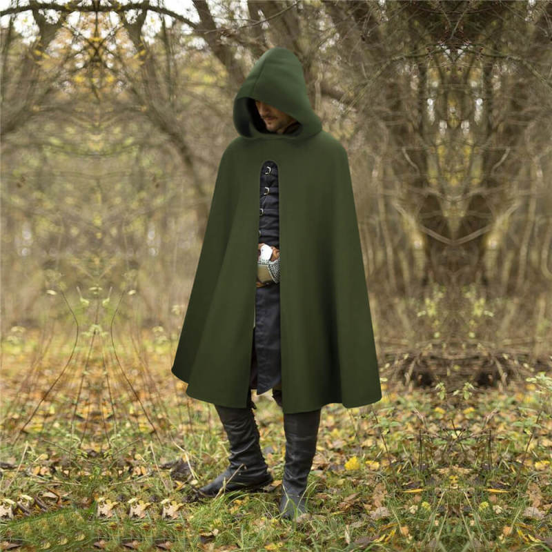 Renaissance Hooded Cape Witch Cloak Medieval Hobbit Halloween Olive Costume