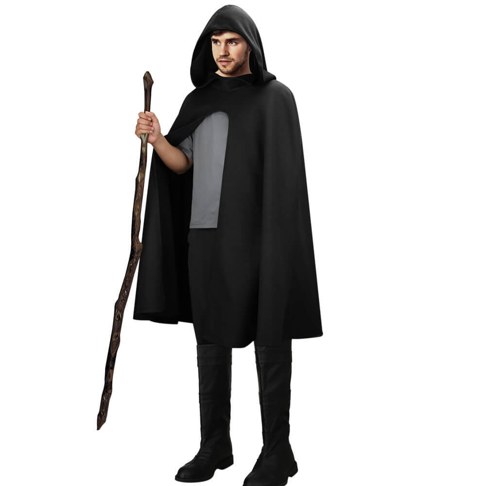 Black Hobbit Costume Renaissance Hooded Cape Witch Cloak Medieval Halloween Costume In Stock Takerlama