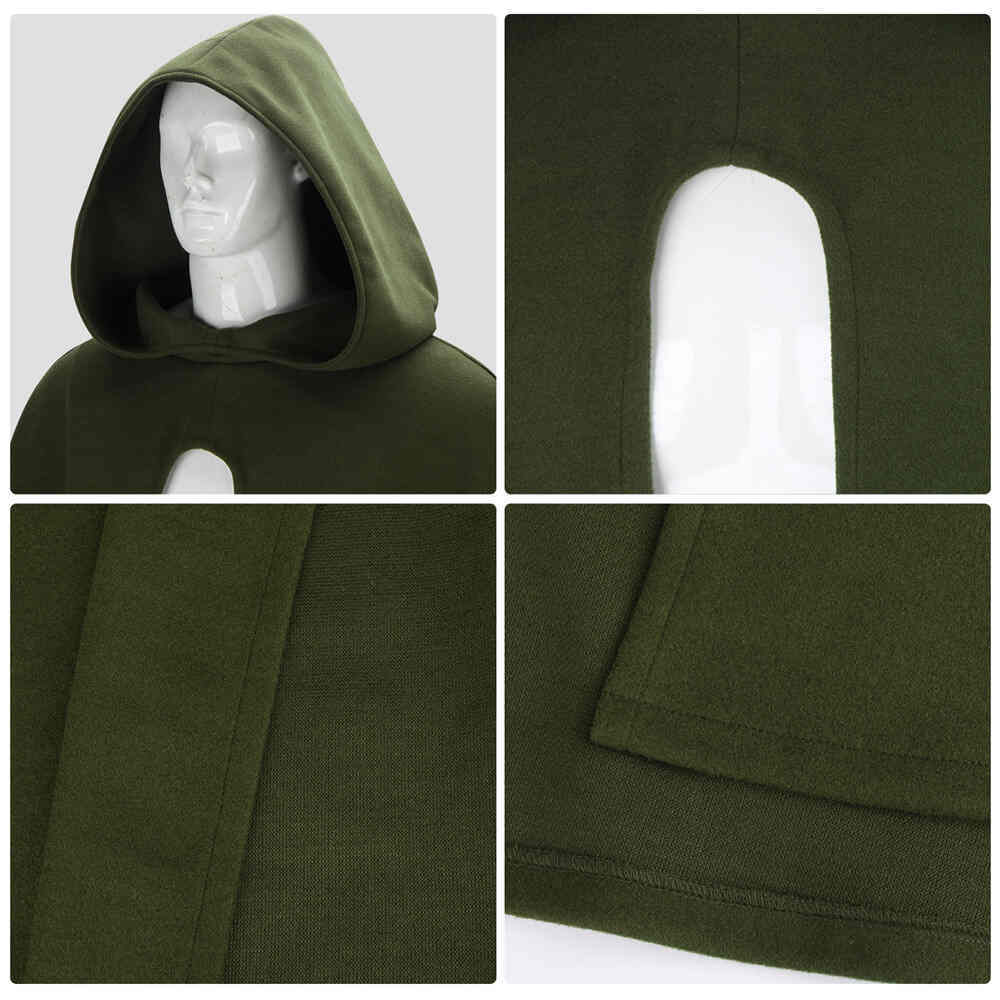 Renaissance Hooded Cape Witch Cloak Medieval Hobbit Halloween Olive Costume