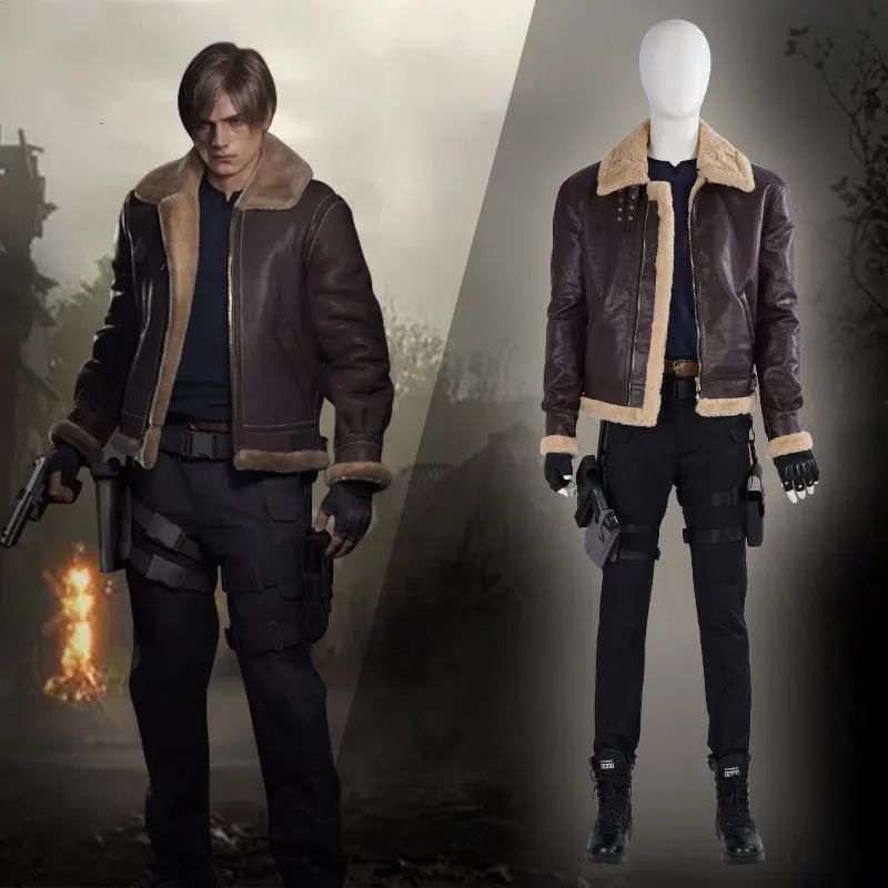 Leon Scott Kennedy Cosplay Costume Resident Evil 4 Jacket In Stock Takerlama