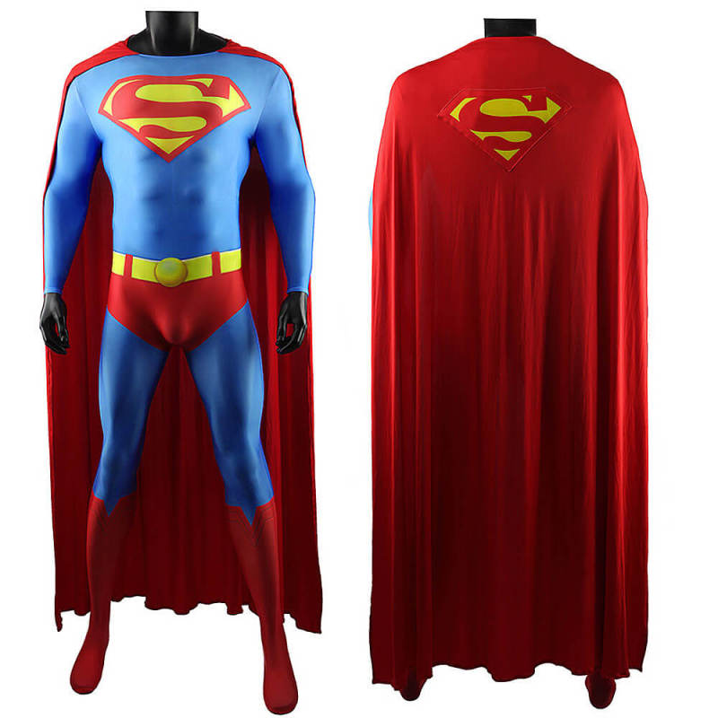 Superman 1978 Cosplay Costume Superhero Clark Kent  Jumpsuit Cloak