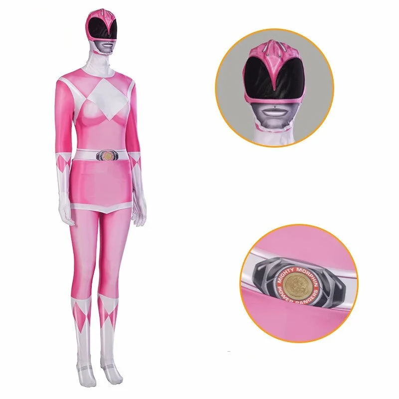 Mighty Morphin Power Rangers Pink Ranger Cosplay Costume Superhero Jumpsuit