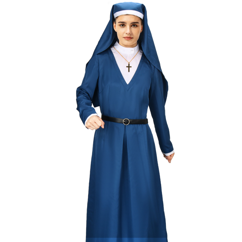 Mrs. Davis Nun Simone Blue Costume Betty Gilpin TV Series Outfits