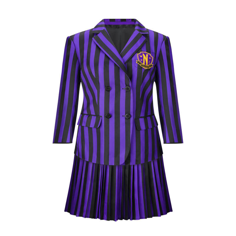 Kids Nevermore Academy Purple School Uniform The Addams Family Wednesday Girl Cosplay Costume 110 ready to ship