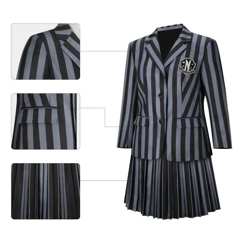 Girls Wednesday Nevermore Academy Black School Uniform The Addams Family Girl Cosplay Costume