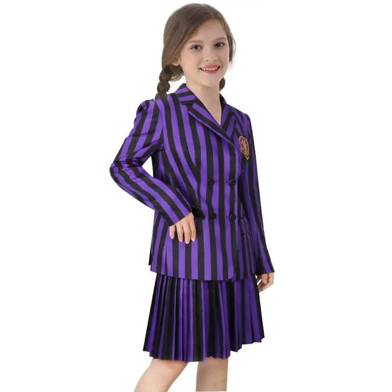 Kids Nevermore Academy Purple School Uniform The Addams Family Wednesday Girl Cosplay Costume 110 ready to ship