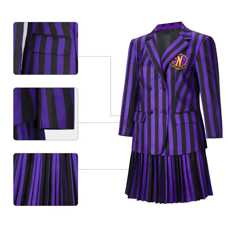 Kids Nevermore Academy Purple School Uniform The Addams Family Wednesday Girl Cosplay Costume 110 ready to ship