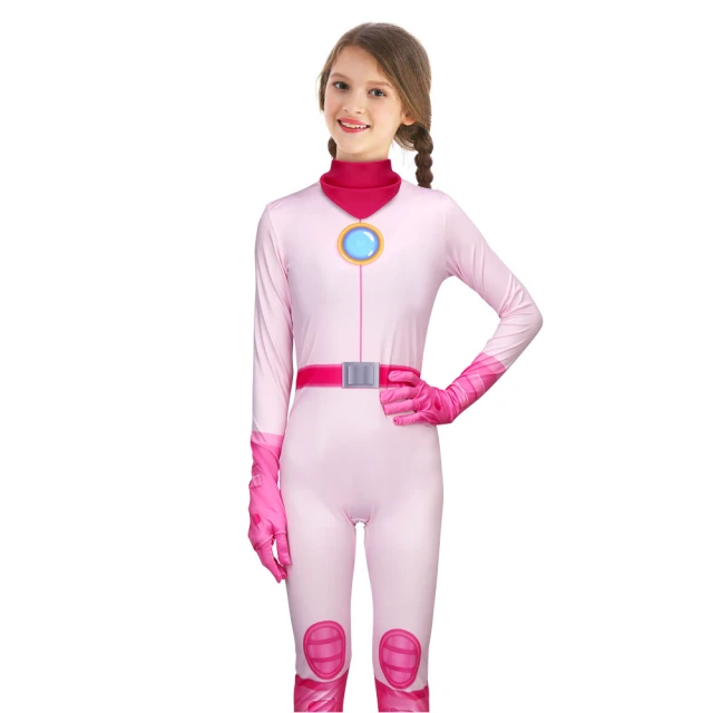 Takerlama Kids Girl The Super Mario Bros. Movie Princess Peach Jumpsuit  Cosplay Costume BikeSuit