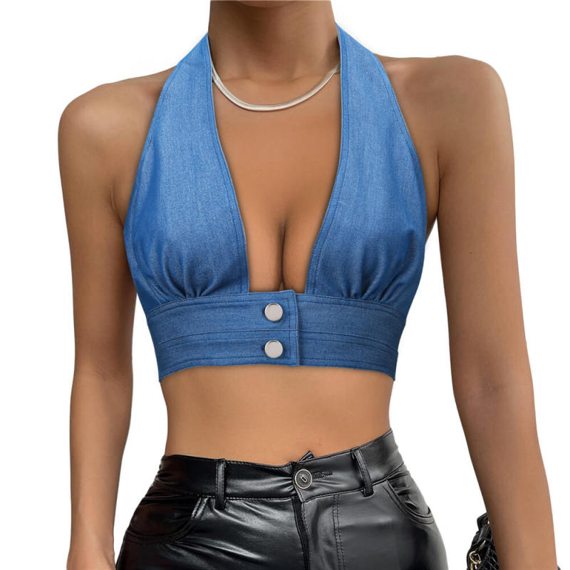 Women's Daisy Jones Denim Halter Top Daisy Jones &amp; The Six Daisy Cosplay Outfits In Stock-Takerlama