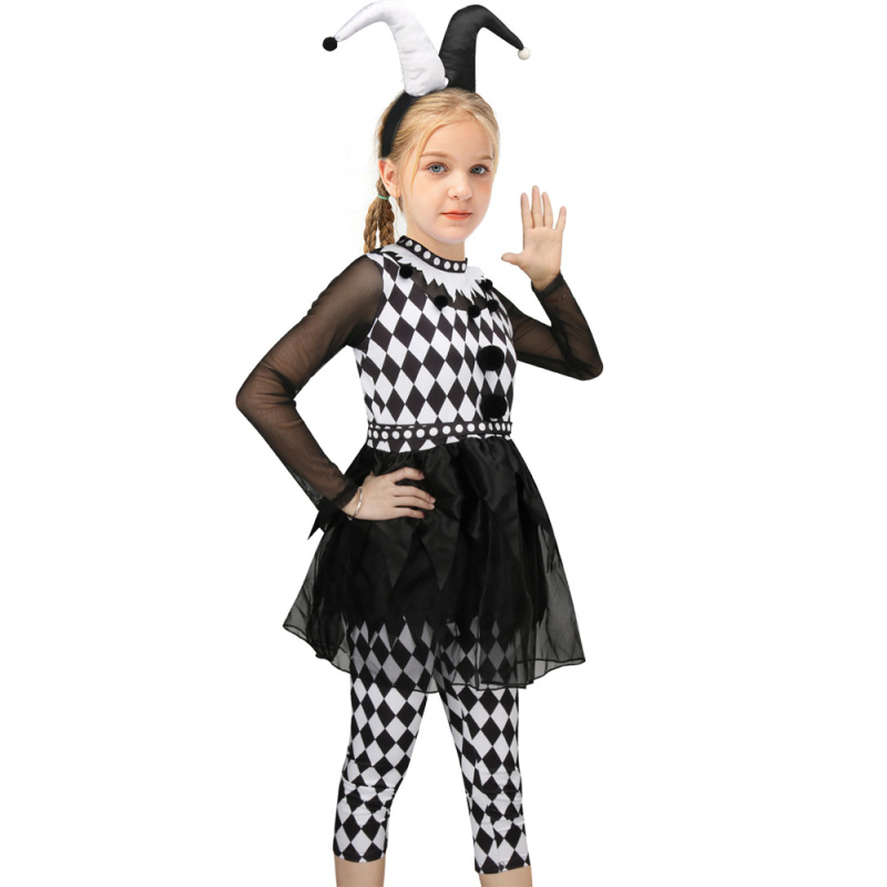 Girls Punky Rocker Costume Clown Jester Steam Punk Party Dress Child