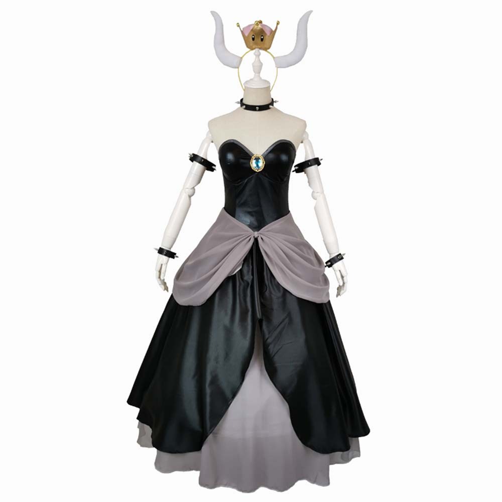 Deluxe Black Bowsette Dress Super Mario Koopa-hime Princess Bowser Cosplay Costume