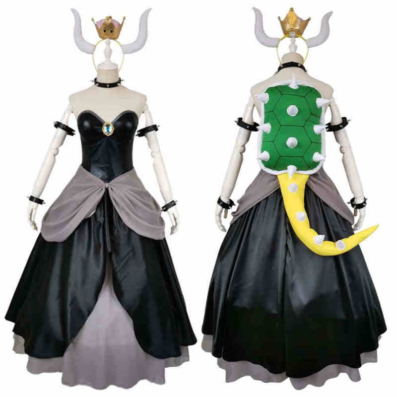 Deluxe Black Bowsette Dress Super Mario Koopa-hime Princess Bowser Cosplay Costume