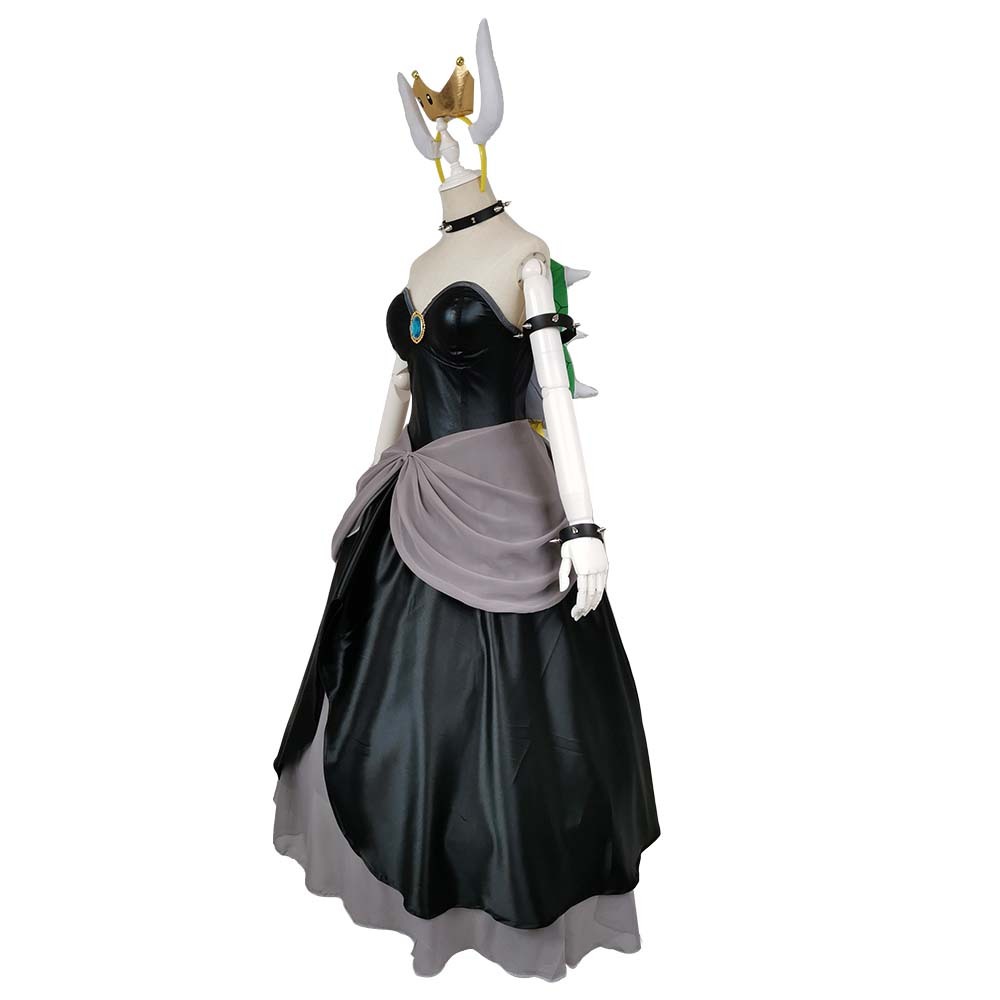 Deluxe Black Bowsette Dress Super Mario Koopa-hime Princess Bowser Cosplay Costume