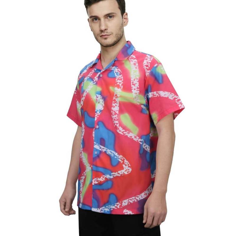 Men's Pink Neon Hawaiian Shirt Ken Venice Beach Skate Top
