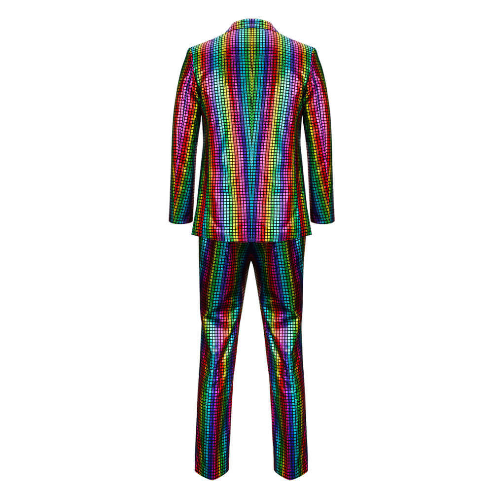 Men's 2 Piece Disco Sets Shiny 70s Rainbow Glitter Costume Stage Festival Host Suit