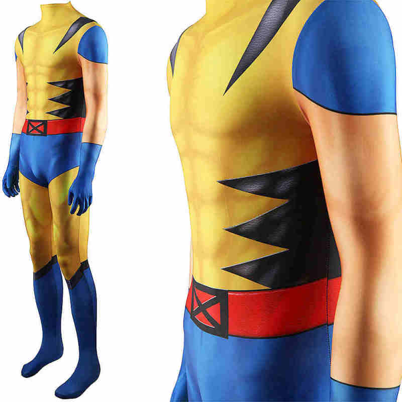 Classic Yellow Wolverine Men's Costume Marvel Comic Logan Weapon X Jumpsuit