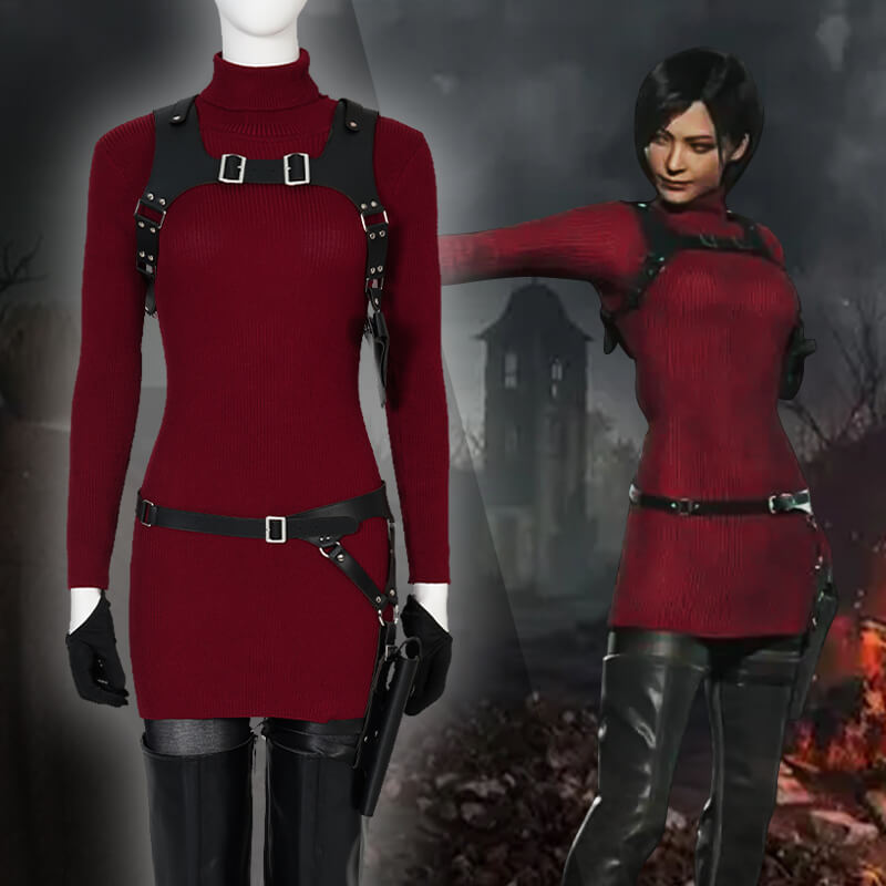 Resident Evil 4 Remake Ada Wong Cosplay Costume Sweater Dress Set with  Gloves