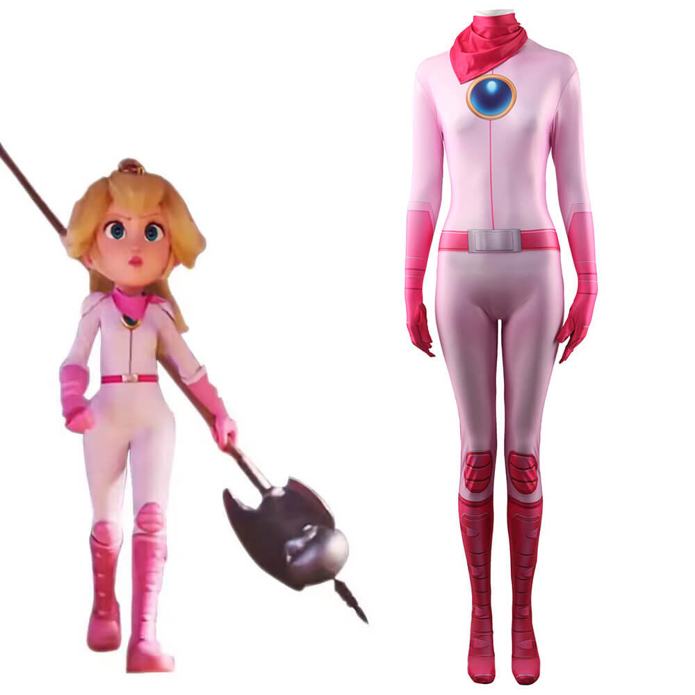 Princess Peach Motorcycle Pink Racing Costume Jumpsuit Scarf-The Super  Mario Bros. Movie