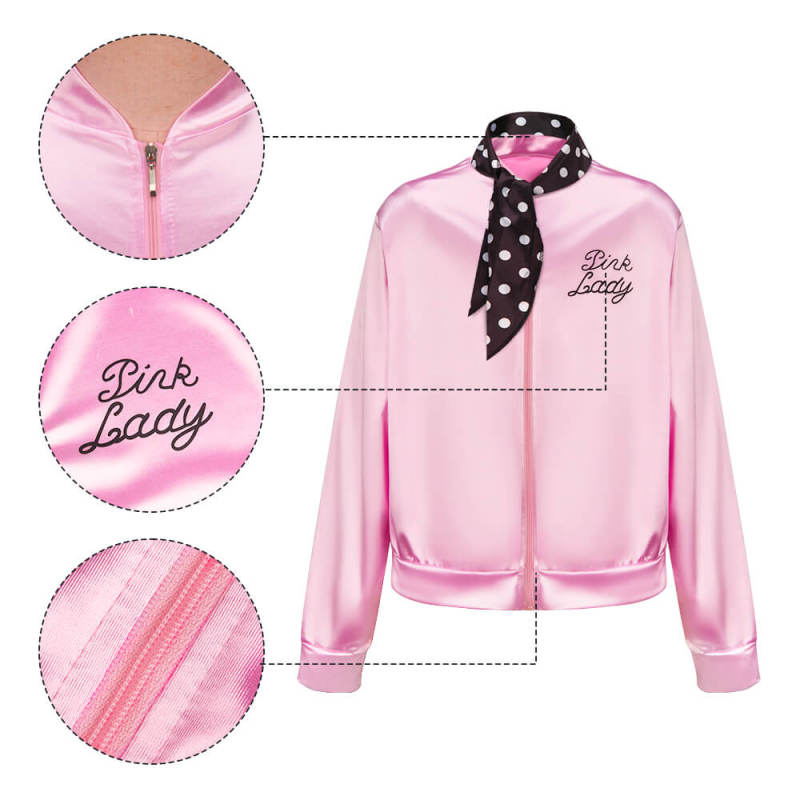 Girls Pink Ladies Jacket Scarf 50s- Grease