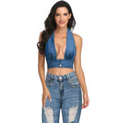 Women's Daisy Jones Denim Halter Top Daisy Jones & The Six Daisy Cosplay Outfits In Stock-Takerlama