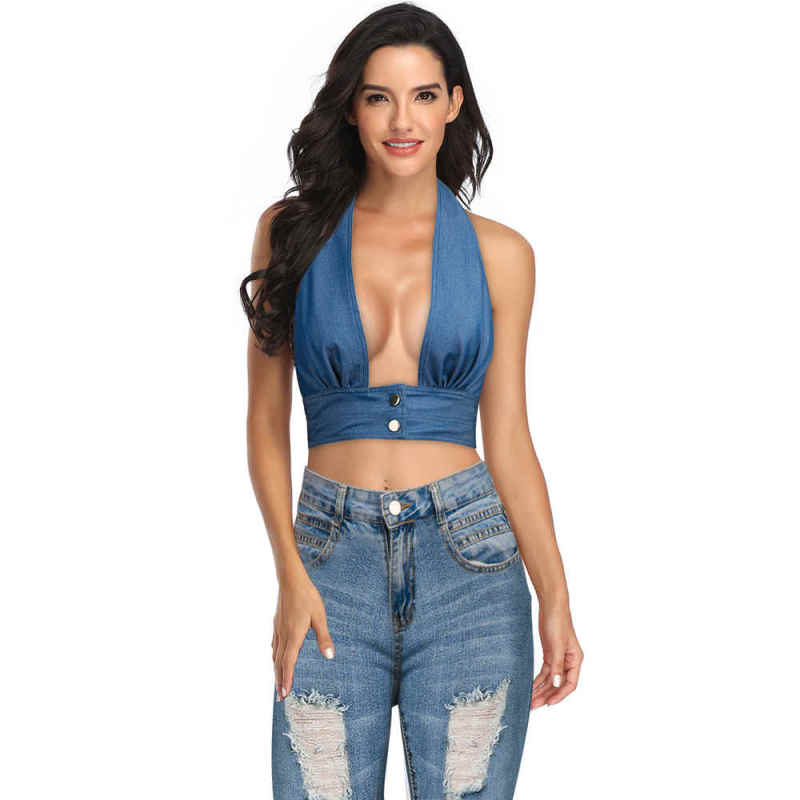 Women's Daisy Jones Denim Halter Top Daisy Jones &amp; The Six Daisy Cosplay Outfits In Stock-Takerlama